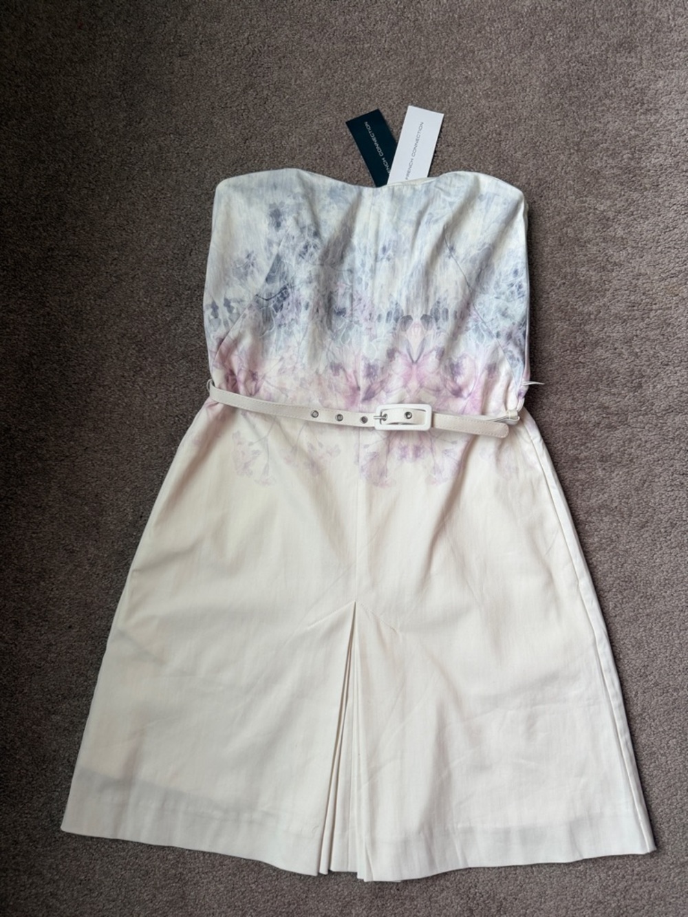 French Connection Strapless Mini Dress in Cream with Pastel Floral Print